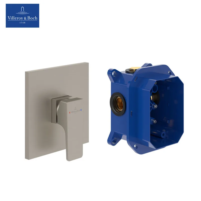 Villeroy & Boch Architectura Square Concealed Shower Mixer (TVS12500200064+TVS00035100000, Brushed Nickel)