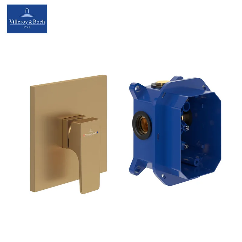 Villeroy & Boch Architectura Square Concealed Shower Mixer (TVS12500200076+TVS00035100000, Brushed Gold)