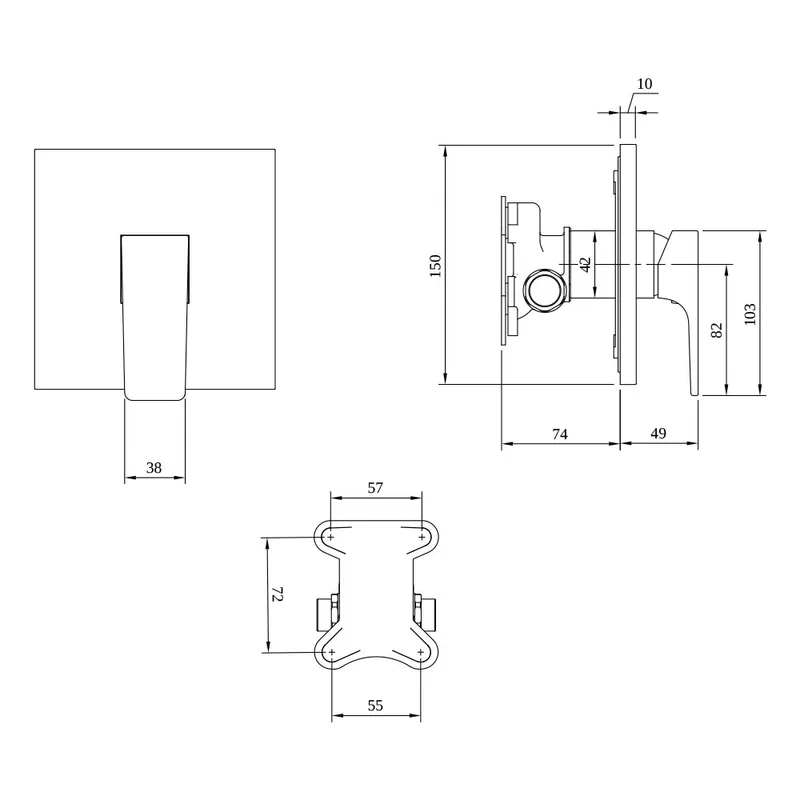 Villeroy & Boch Architectura Square Concealed Shower Mixer (TVS12500200076+TVS00035100000, Brushed Gold)