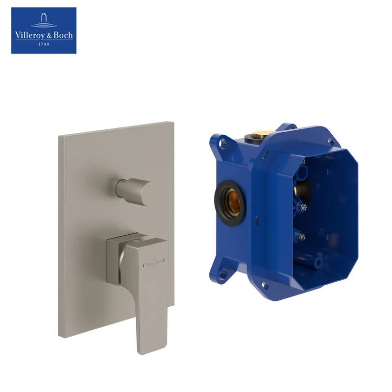 Villeroy & Boch Architectura Square Concealed Bath & Shower Mixer (TVS12500300064+TVS00035100000, Brushed Nickel)