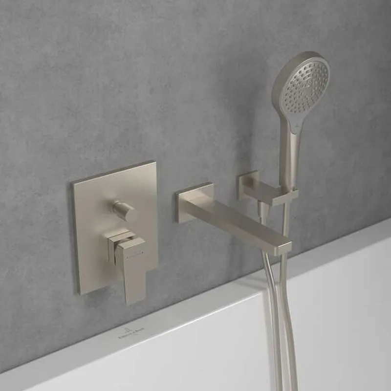 Villeroy & Boch Architectura Square Concealed Bath & Shower Mixer (TVS12500300064+TVS00035100000, Brushed Nickel)