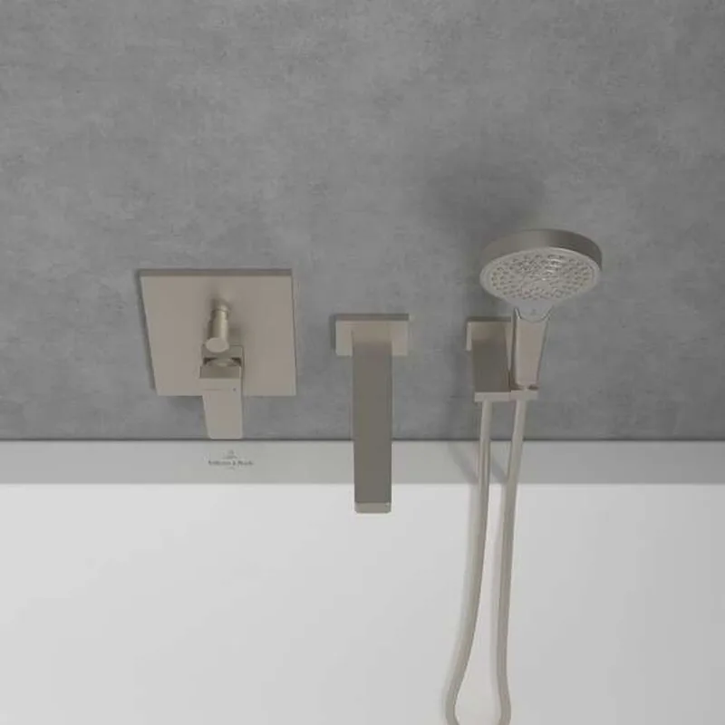 Villeroy & Boch Architectura Square Concealed Bath & Shower Mixer (TVS12500300064+TVS00035100000, Brushed Nickel)