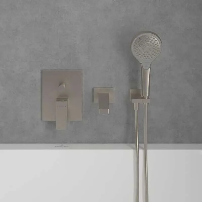 Villeroy & Boch Architectura Square Concealed Bath & Shower Mixer (TVS12500300064+TVS00035100000, Brushed Nickel)