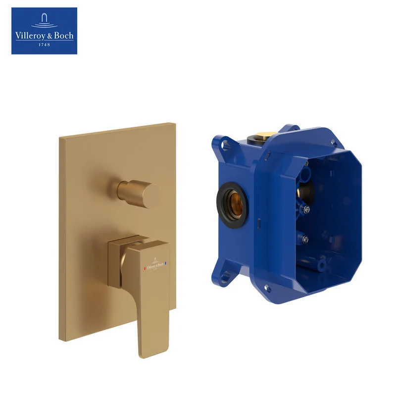 Villeroy & Boch Architectura Square Concealed Bath & Shower Mixer (TVS12500300076+TVS00035100000, Brushed Gold)