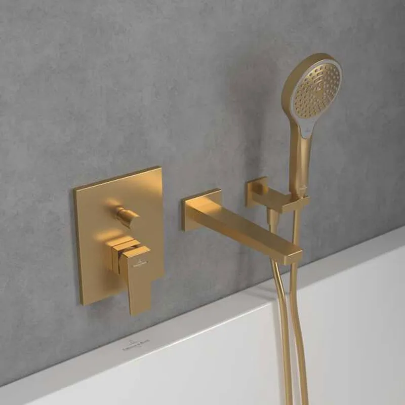 Villeroy & Boch Architectura Square Concealed Bath & Shower Mixer (TVS12500300076+TVS00035100000, Brushed Gold)