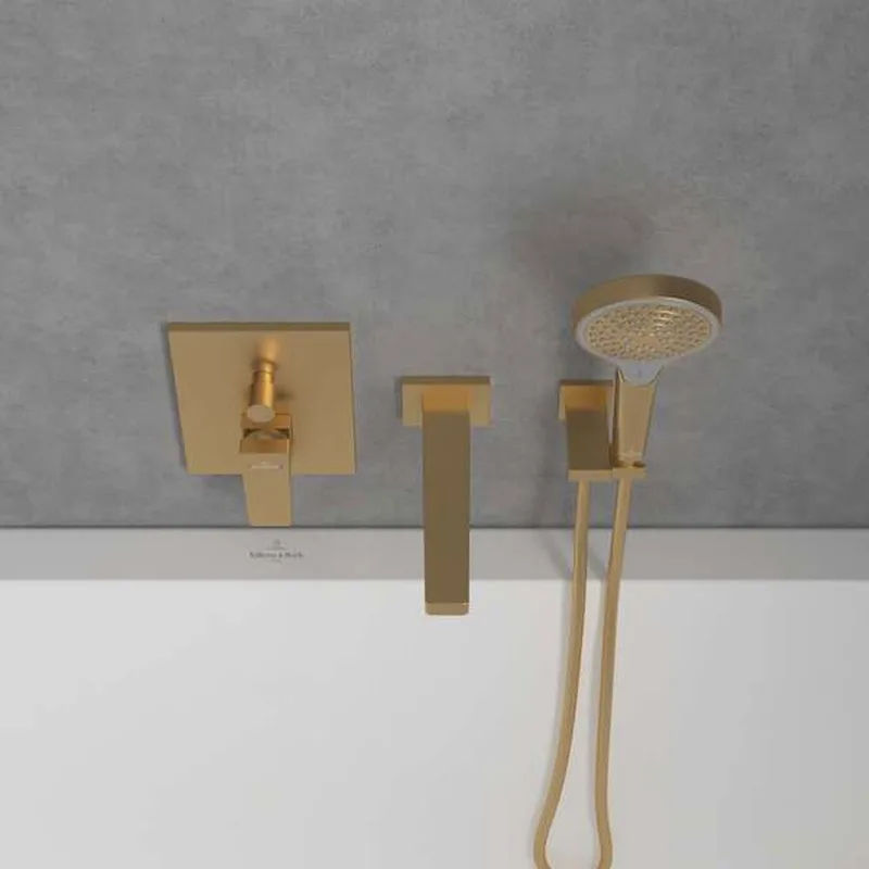 Villeroy & Boch Architectura Square Concealed Bath & Shower Mixer (TVS12500300076+TVS00035100000, Brushed Gold)