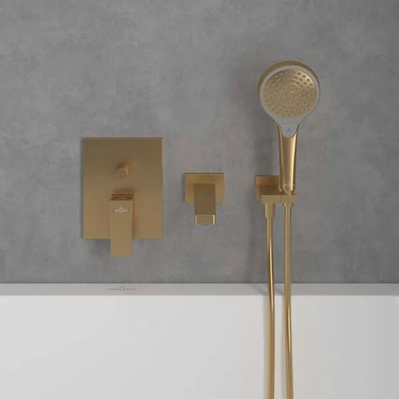 Villeroy & Boch Architectura Square Concealed Bath & Shower Mixer (TVS12500300076+TVS00035100000, Brushed Gold)