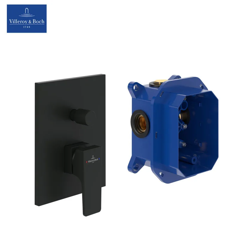 Villeroy & Boch Architectura Square Concealed Bath & Shower Mixer (TVS125003000K5+TVS00035100000, Matt Black)
