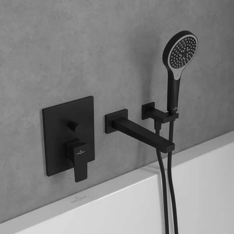 Villeroy & Boch Architectura Square Concealed Bath & Shower Mixer (TVS125003000K5+TVS00035100000, Matt Black)