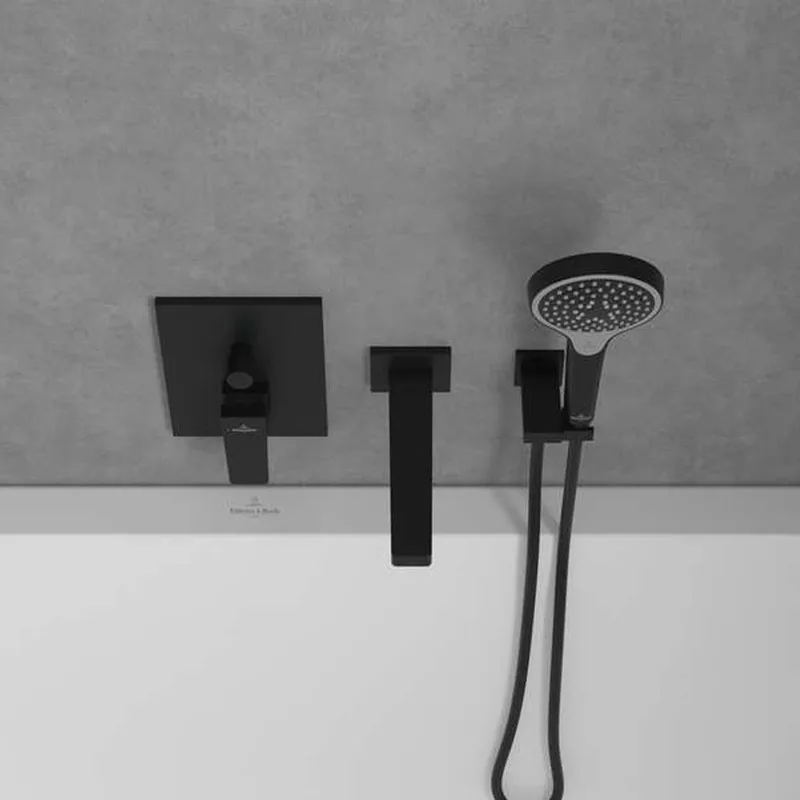 Villeroy & Boch Architectura Square Concealed Bath & Shower Mixer (TVS125003000K5+TVS00035100000, Matt Black)