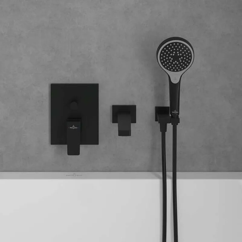 Villeroy & Boch Architectura Square Concealed Bath & Shower Mixer (TVS125003000K5+TVS00035100000, Matt Black)