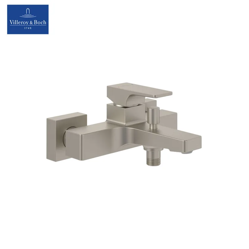 Villeroy & Boch Architectura Square Single-lever Bath & Shower Mixer (TVT12500100064, Brushed Nickel)