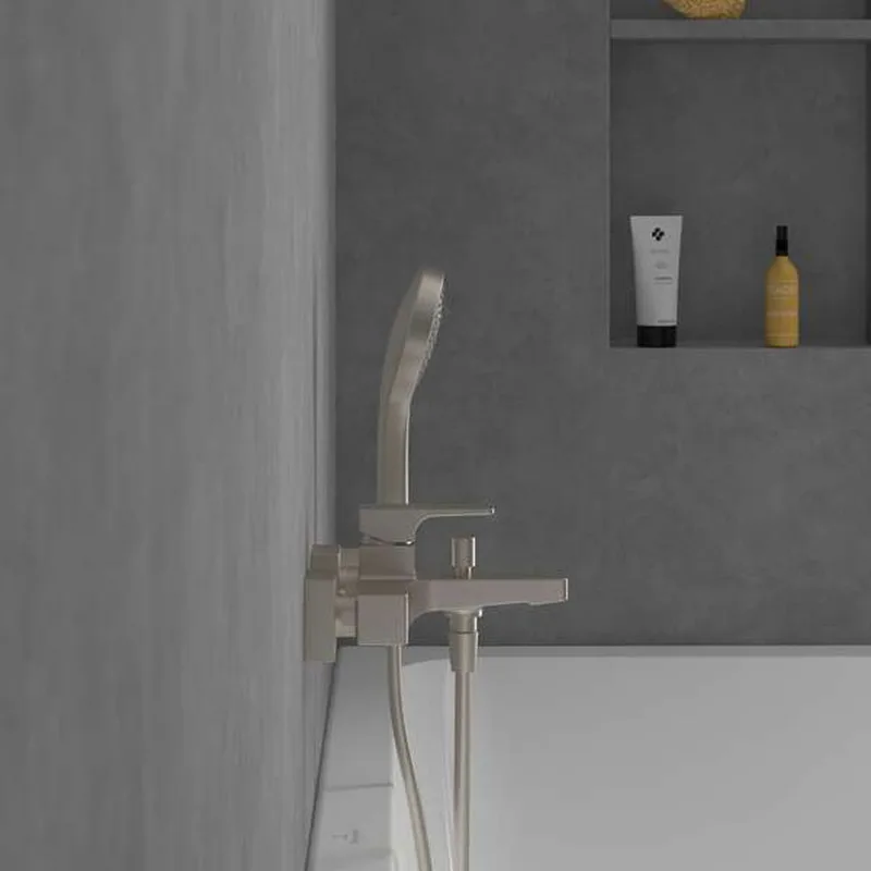 Villeroy & Boch Architectura Square Single-lever Bath & Shower Mixer (TVT12500100064, Brushed Nickel)