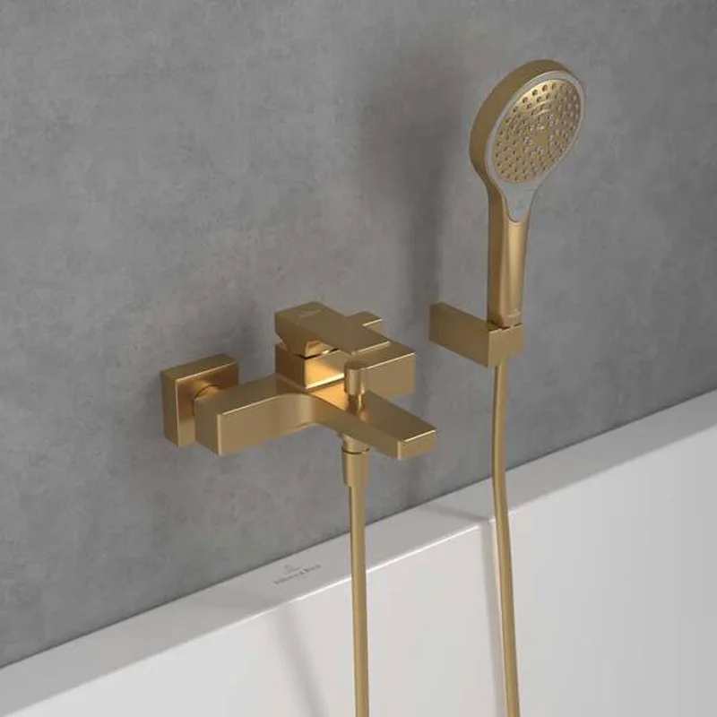 Villeroy & Boch Architectura Square Single-lever Bath & Shower Mixer (TVT12500100076, Brushed Gold)