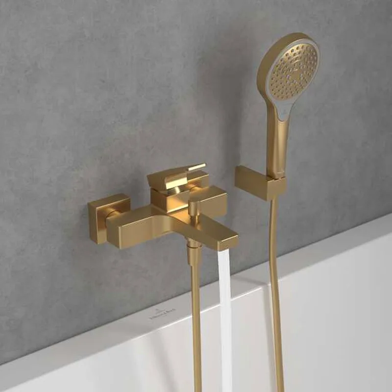 Villeroy & Boch Architectura Square Single-lever Bath & Shower Mixer (TVT12500100076, Brushed Gold)