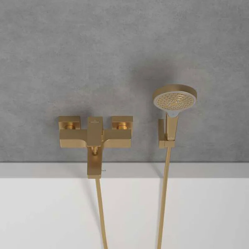 Villeroy & Boch Architectura Square Single-lever Bath & Shower Mixer (TVT12500100076, Brushed Gold)