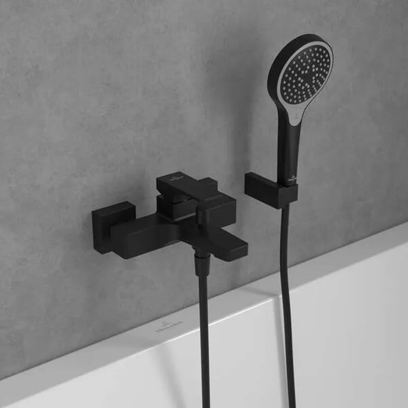 Villeroy & Boch Architectura Square Single-lever Bath & Shower Mixer (TVT125001000K5, Matt Black)