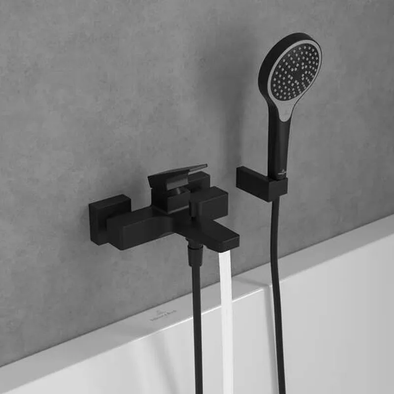 Villeroy & Boch Architectura Square Single-lever Bath & Shower Mixer (TVT125001000K5, Matt Black)