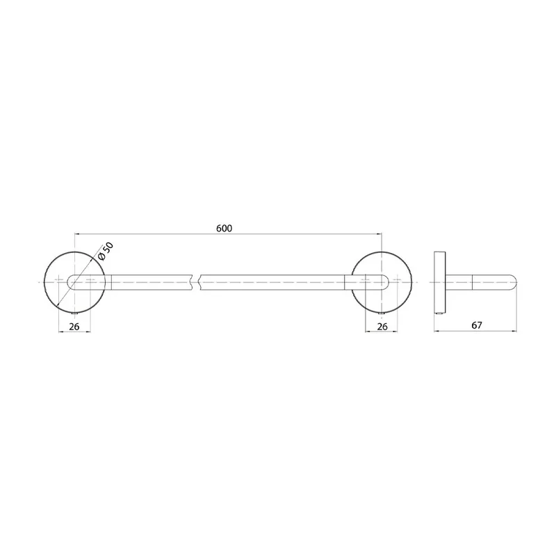 EMCO Round 4360-001-60 Single Towel Bar (600mm)