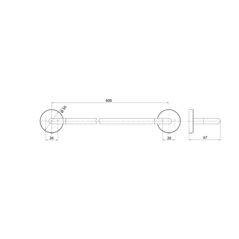 EMCO Round 4360-139-60 Single Towel Bar (600mm) (White)