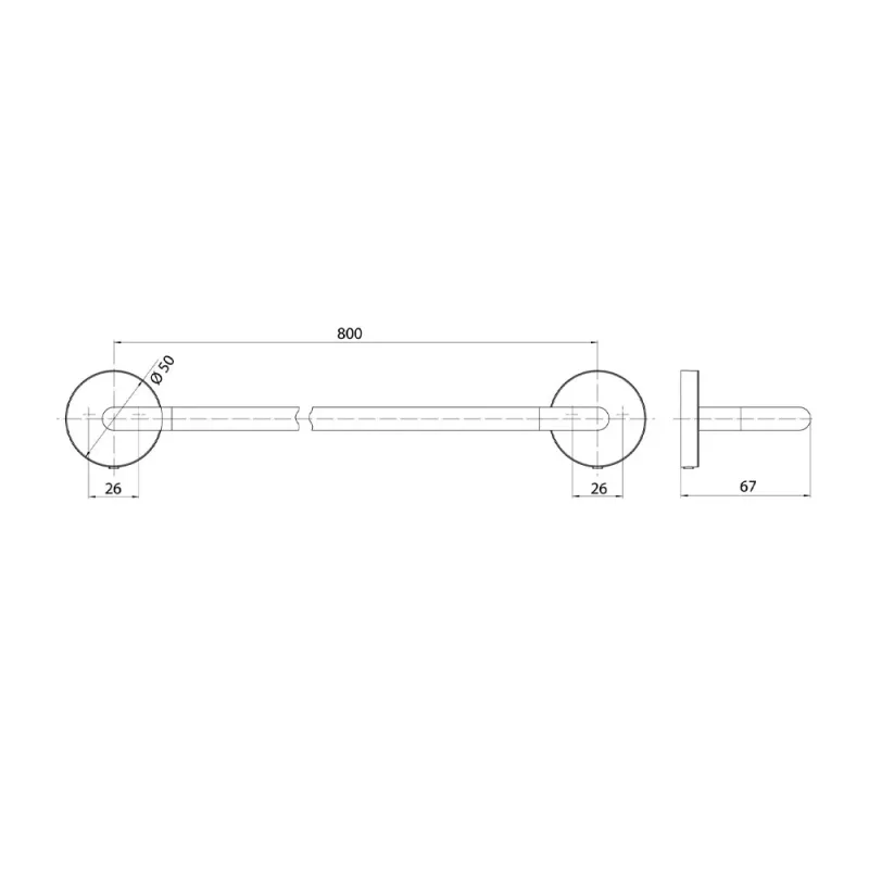 EMCO Round 4360-139-80 Single Towel Bar (800mm) (White)
