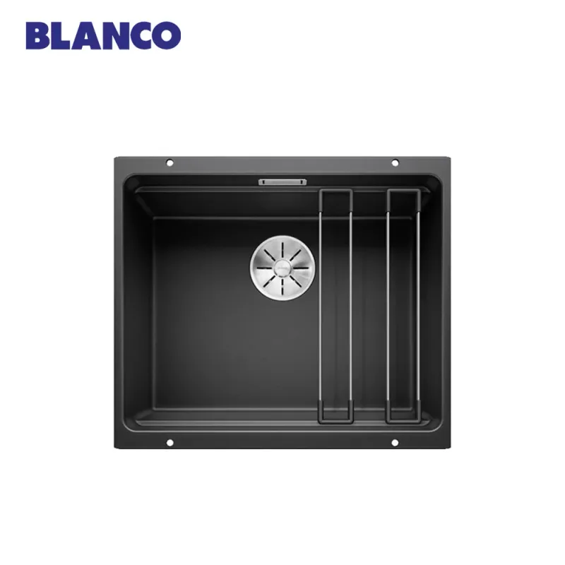 BLANCO Etagon 500-U-Level Undermount Sink (Black) with Linus Sink Mixer and Singolo Bin