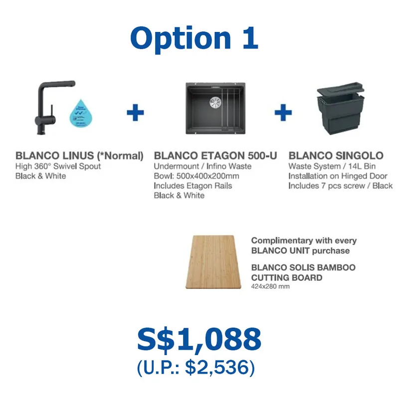 BLANCO Etagon 500-U-Level Undermount Sink (Black) with Linus Sink Mixer and Singolo Bin