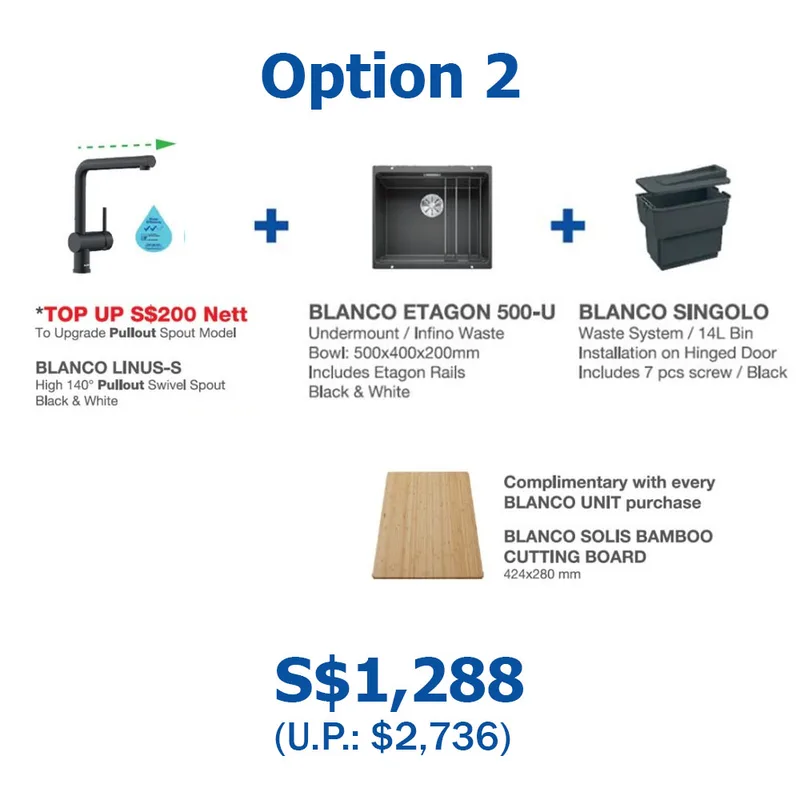 BLANCO Etagon 500-U-Level Undermount Sink (Black) with Linus Sink Mixer and Singolo Bin