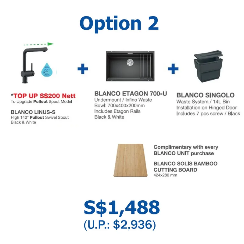 BLANCO Etagon 700-U-Level Undermount Sink (Black) with Linus Sink Mixer and Singolo Bin