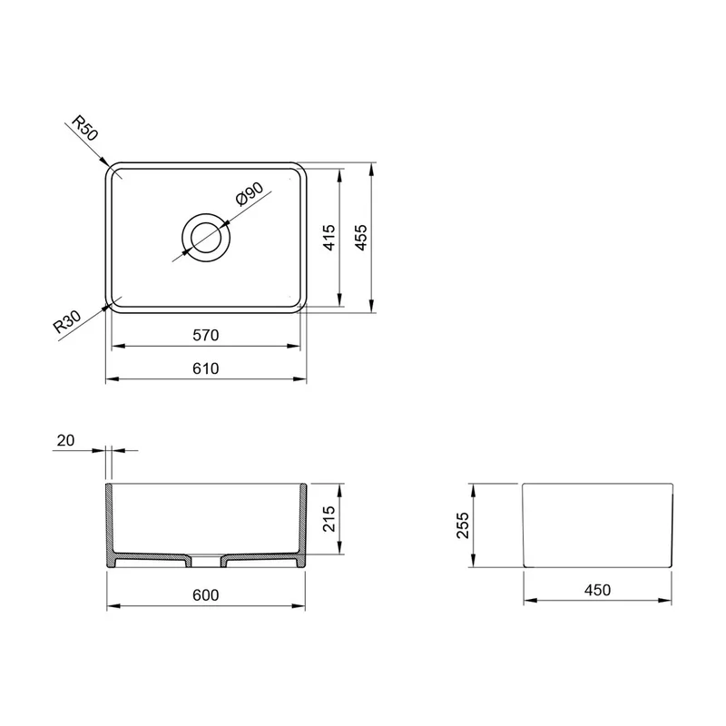 BOCCHI 1099-011-0120 Lavello Decorated Fireclay Kitchen Sink (Matt Cashmere)