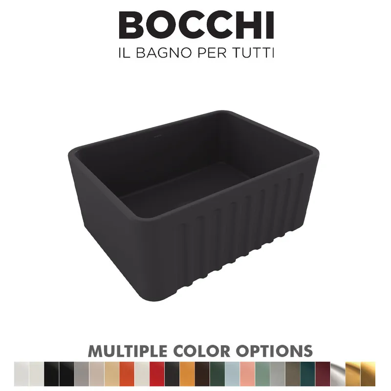 BOCCHI 1099-020-0120 Lavello Decorated Fireclay Kitchen Sink (Matt Anthracite)