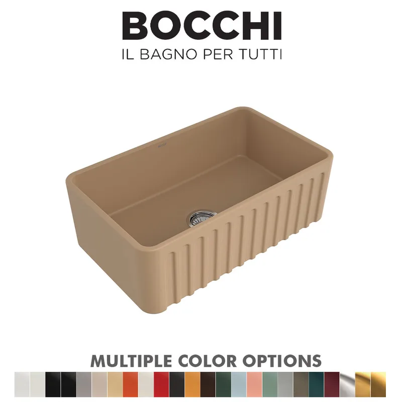 BOCCHI 1602-011-0120 Lavello Decorated Fireclay Kitchen Sink (Matt Cashmere)
