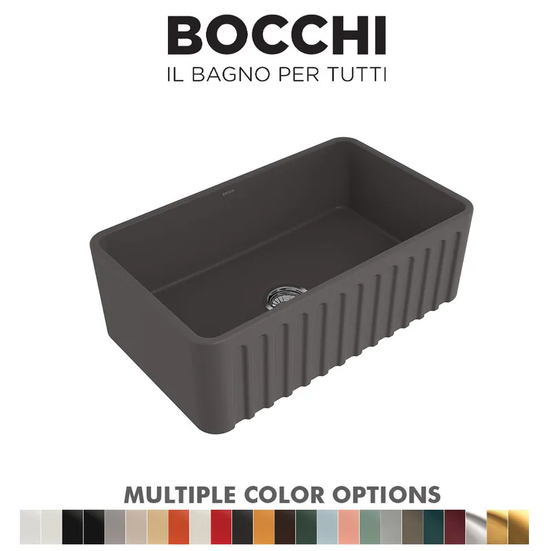 BOCCHI 1602-020-0120 Lavello Decorated Fireclay Kitchen Sink (Matt Anthracite)