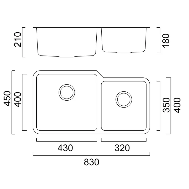 Reginox Brasilia 195UL 43x40x20 + 32x40x18 Undermount Sink