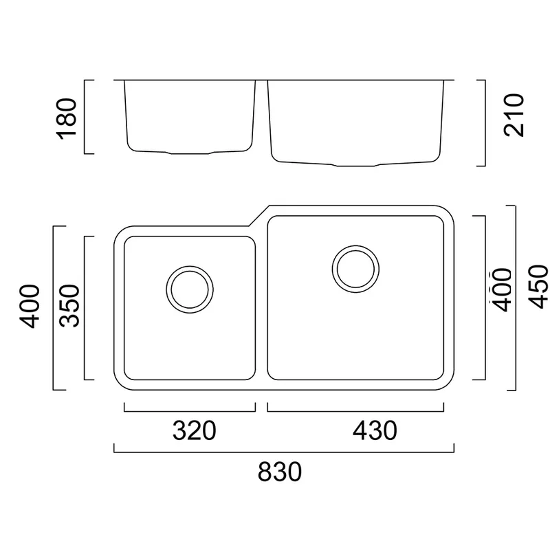 Reginox Brasilia 195UR 32x40x18 + 43x40x20 Undermount Sink