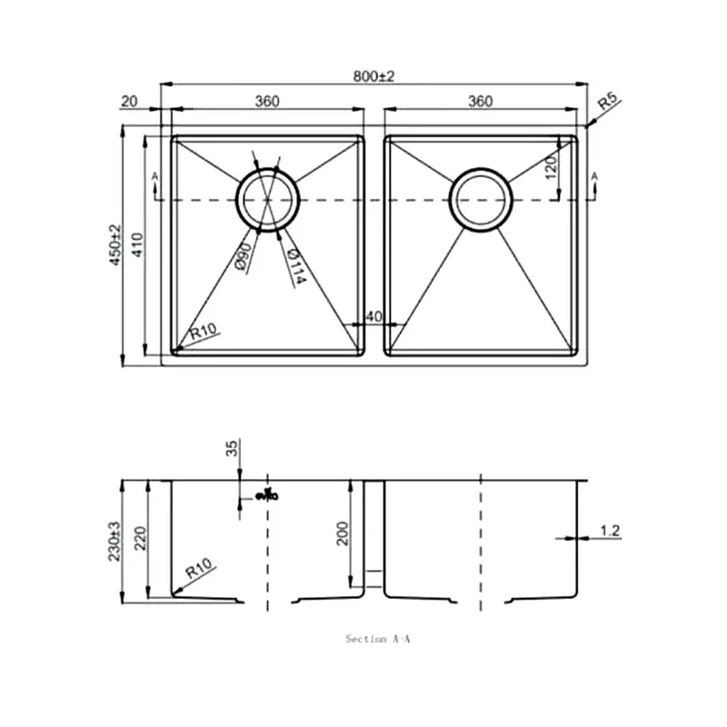 Evita EKS-DU36-SS 316 Stainless Steel Sink