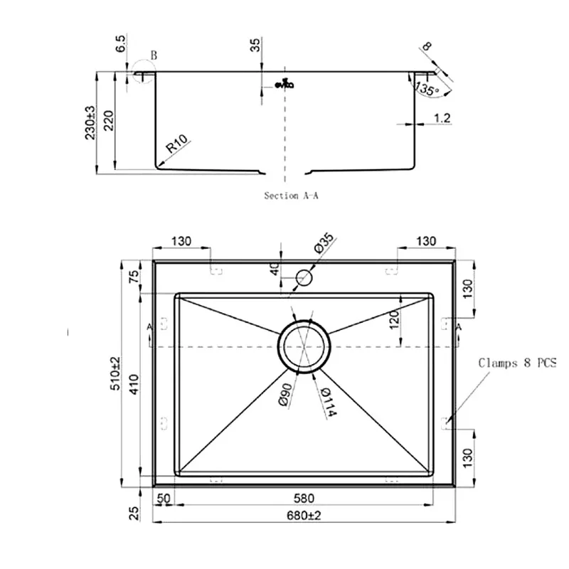 Evita EKS-ST58-SS 316 Stainless Steel Sink