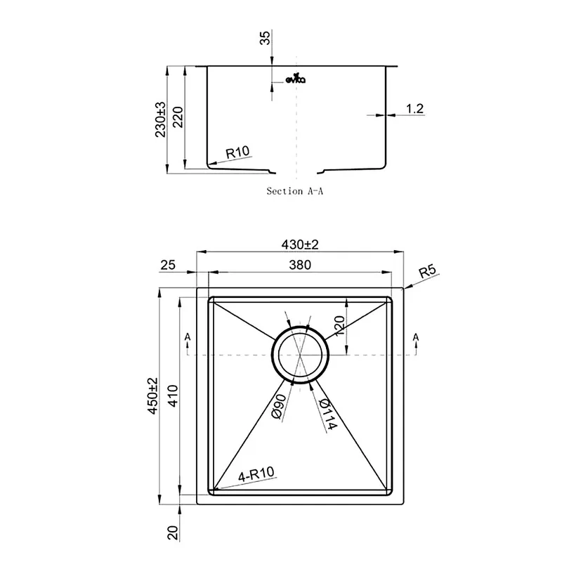 EKS-SU38-GM 316 Stainless Steel Sink (Gun Metal)