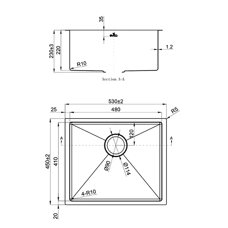 Evita EKS-SU48-SS 316 Stainless Steel Sink