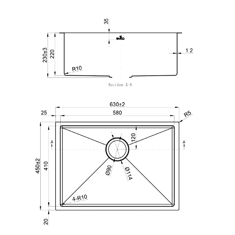 Evita EKS-SU58-SS 316 Stainless Steel Sink