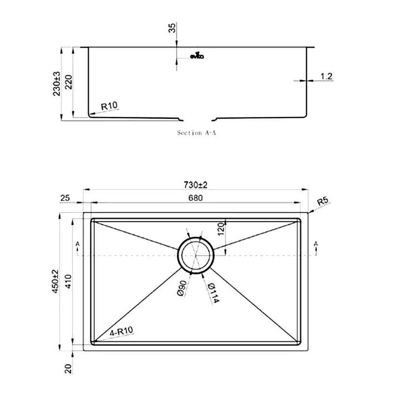 EKS-SU68-HCGM 316 Stainless Steel Honeycomb Sink (Gun Metal)
