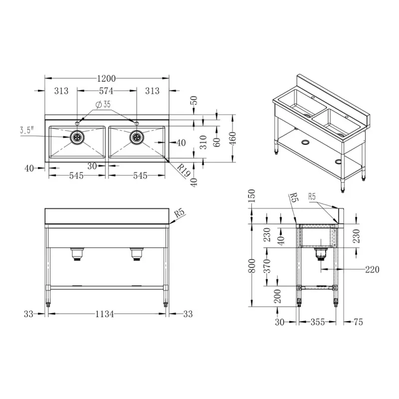 Elkay EC-COMM1200 Free-Standing Kitchen Sink