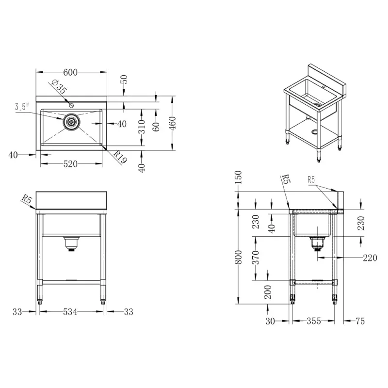 Elkay EC-COMM600 Free-Standing Kitchen Sink