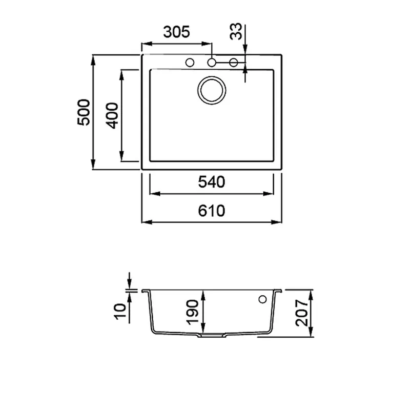 Elleci Quadra-110 Granite Kitchen Sink (Nero Metal)