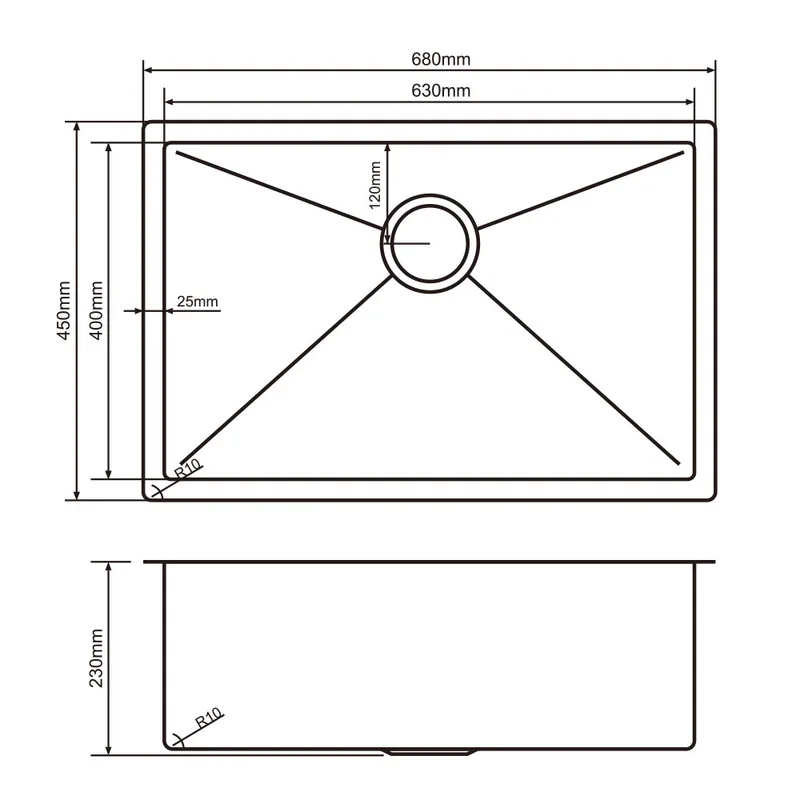 Esfera EKS-6845-NSS Stainless Steel Embossed Nano Kitchen Sink
