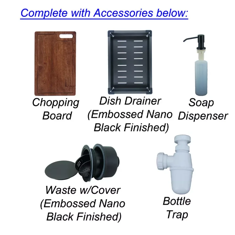 Fidelis FSD-34031NL-BK Stainless Steel Embossed Nano Kitchen Sink (Black)