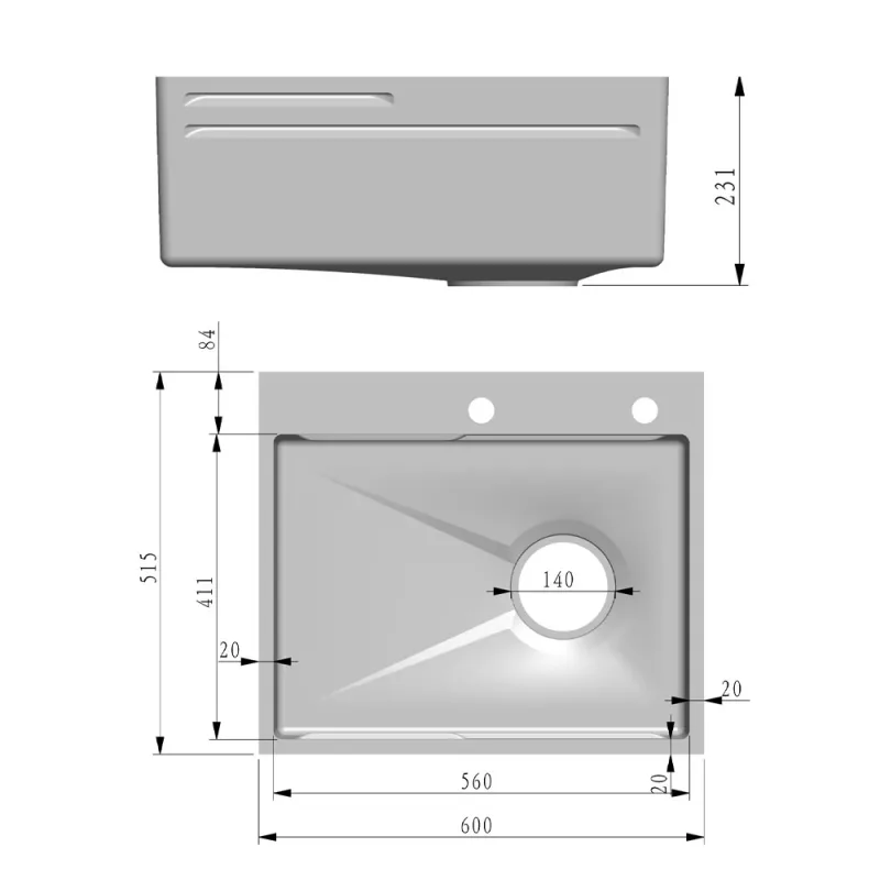 Fidelis FSD-34031NL-BK Stainless Steel Embossed Nano Kitchen Sink (Black)