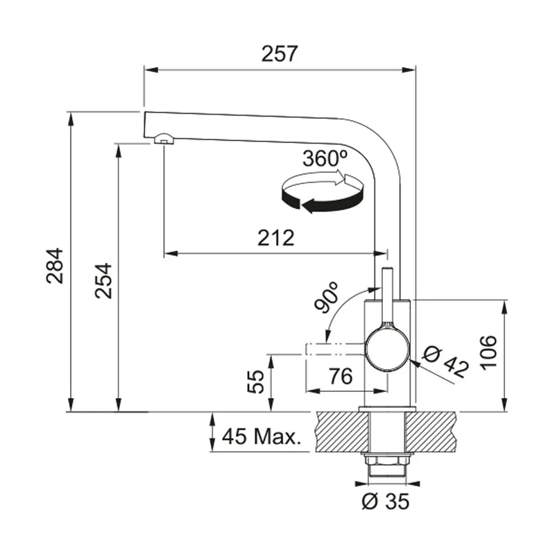 Franke CT9021C Lina L-Shape Single Lever Kitchen Sink Mixer with Swivel Spout (Deco Steel)
