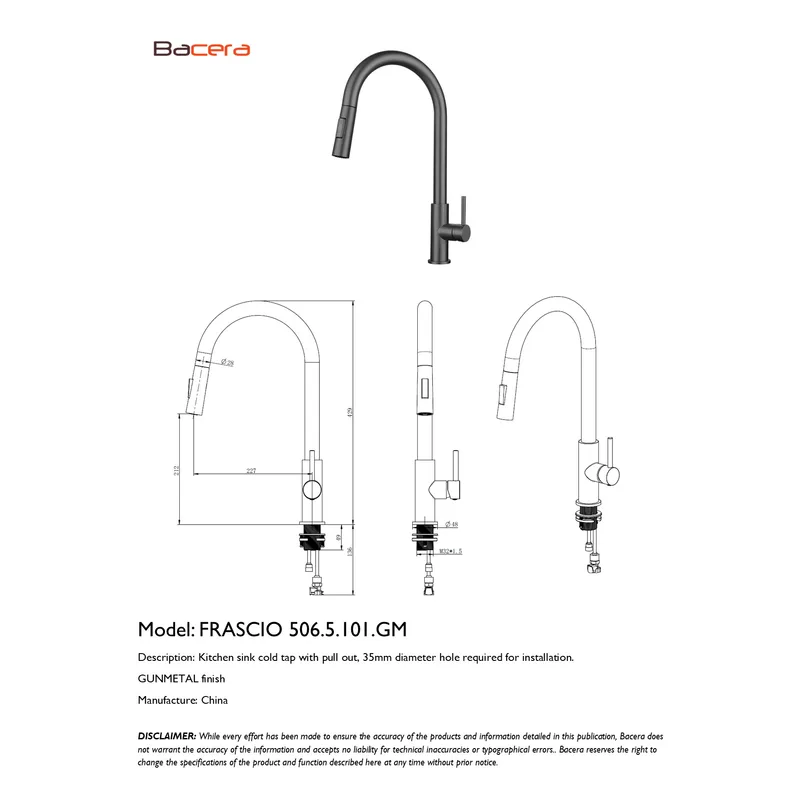 Frascio 506.5.101.GM Gunmetal Finish Sink Tap With Pull-Out