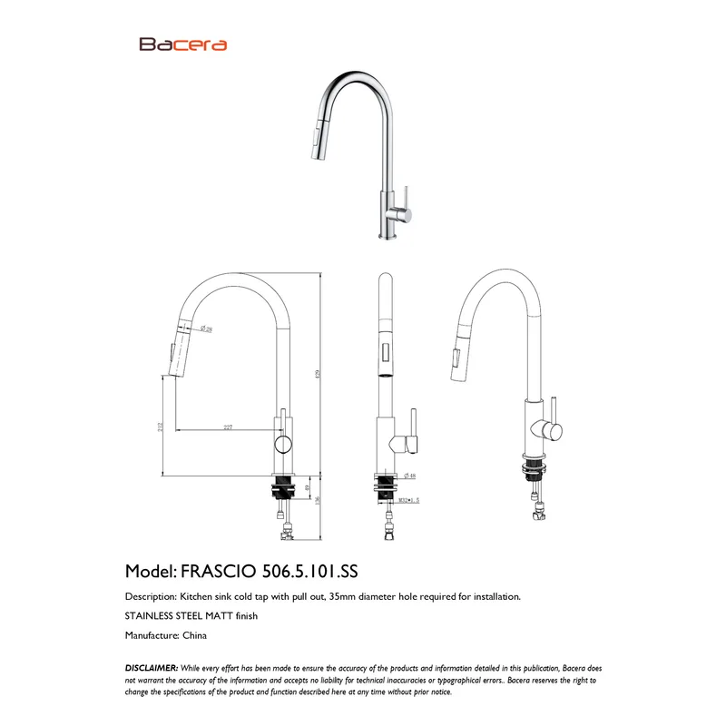 Frascio 506.5.101.SS Stainless Steel Pull-Out Sink Tap